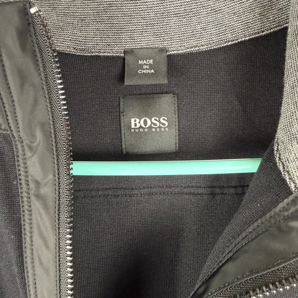 Hugo Boss Mens Black Quarter Zip Pullover Cotton Blend Shoulder Overlay Size L